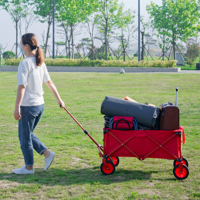 Folding Wagon Garden Shopping Beach Cart,Vinsic Large Storage Space,The heavy Duty 7" Thick Rubber Wheels,Adjustable Handle,Drink Holder,Space Saving Suit for Shopping and Park Picnic,Trip and Camping