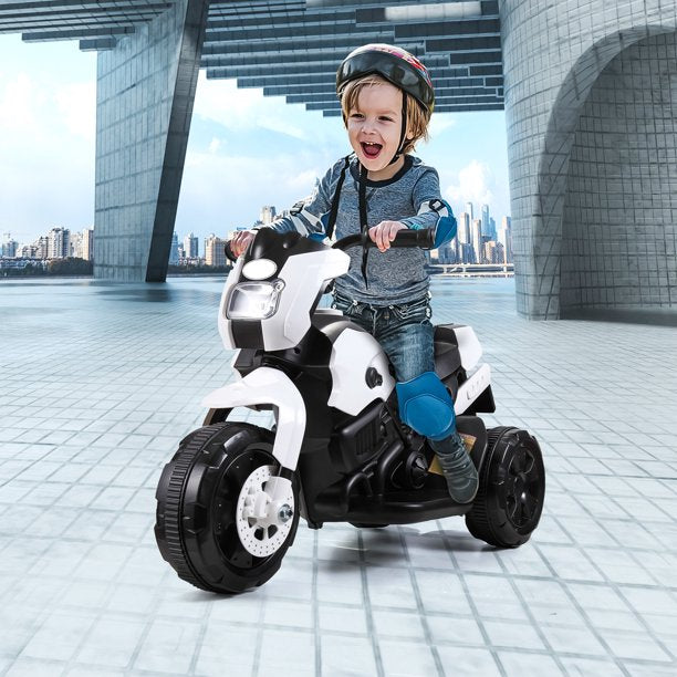 Vinmall Kids Ride On Motorcycle with Headlights, Battery Powered 3-Wheel Bicycle with 6V Battery , White