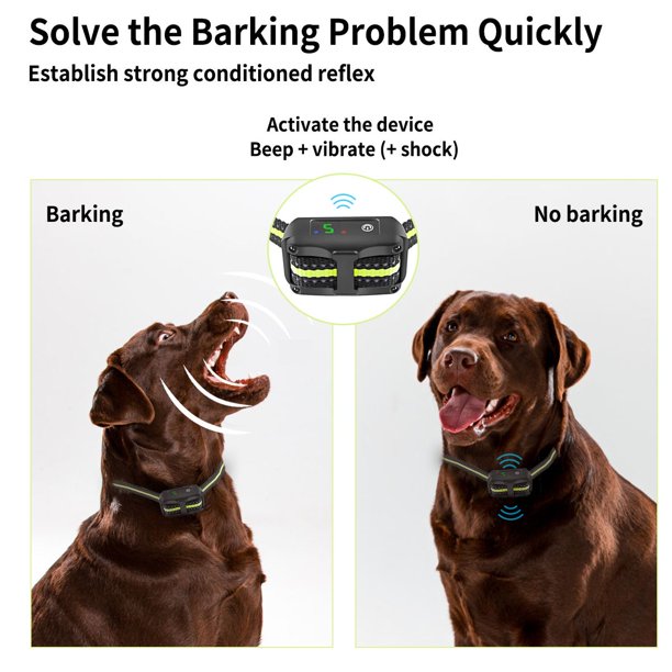 Anti Bark Collar for Dogs, Rechargeable Training Collars for Small Medium Large Dogs, Dog Shock Collar With Beep Vibration and Shock, Humane No Shock