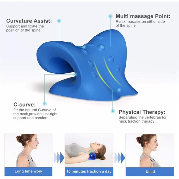 Cervical Traction Device, Cervical Neck Traction Device for TMJ Pain Relief and Cervical Spine Alignment, Chiropractic Pillow Neck Stretcher(Blue)