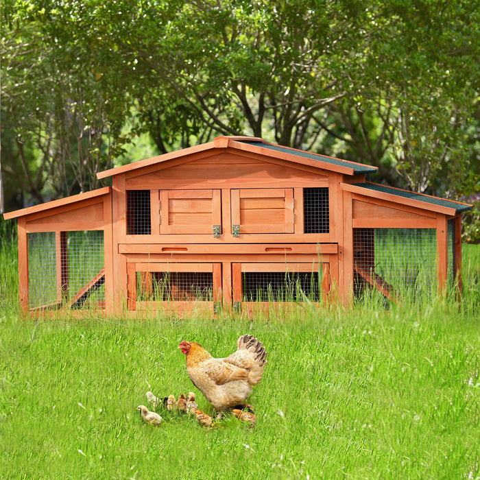 70inch Wood Chicken Coop for 2-3 Chickens,Small Animal Cage Bunny Hutch with Removable Tray and Ramp,Weather Resistant,Easy Assembly, Raised Bottom floor,Galvanized Pull Out Tray,Orange