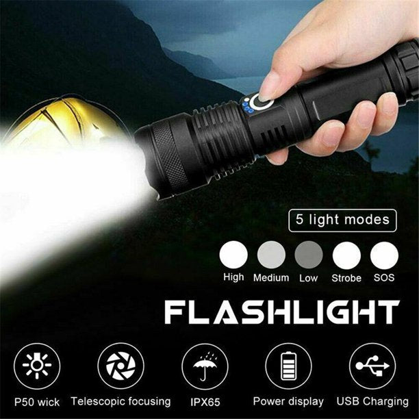 Rechargeable Flashlight, Super Bright, Waterproof, 5 Modes, Battery Included