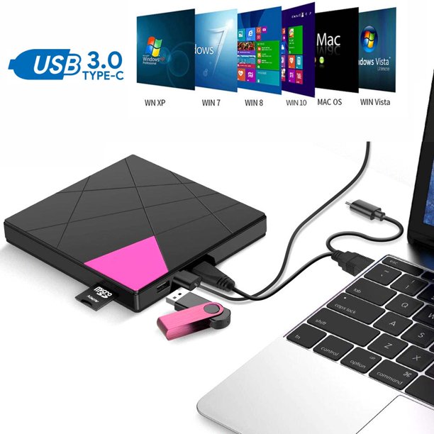 Doosl External DVD Drive for Laptop, USB 3.0 Portable External DVD/CD RW Drive Player Reader Writer Burner for PC, Slim CD Burner with Micro SD Adapter for iMac MacBook Air Pro