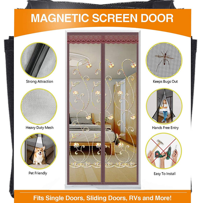 Vinmall 35" x 83" Magnetic Screen Door with Heavy Duty Magnets and Mesh Curtain, Hands Free Close Screen Door with Wide Full Frame Hook Loop, Fits Doors up to 33" x 81"