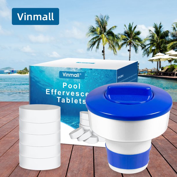 Vinmall Chlorine Tablets for Pool, 3 inch Stabilized Maintenance Tablets, 5" Swimming Pool Floating Chlorine Tablet Dispenser