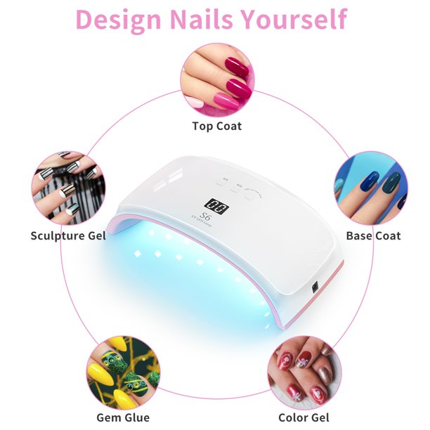 UV LED Nail Lamp, 48W Nail Dryer Gel Nail Light for Nail Polish, Light Curing in 3 Modes for Time, Low Heat Mode 99s and Auto Sensor, LCD Display for Manicure Pedicure Nail Art at Home