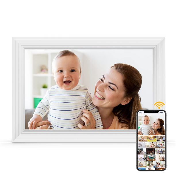 Doosl Digital Photo Frame, 10'' Picture Frame with HD IPS Display, 16GB, Touchscreen, WiFi Smart Photo Frame, Auto-Rotate & Easy Setup(White)