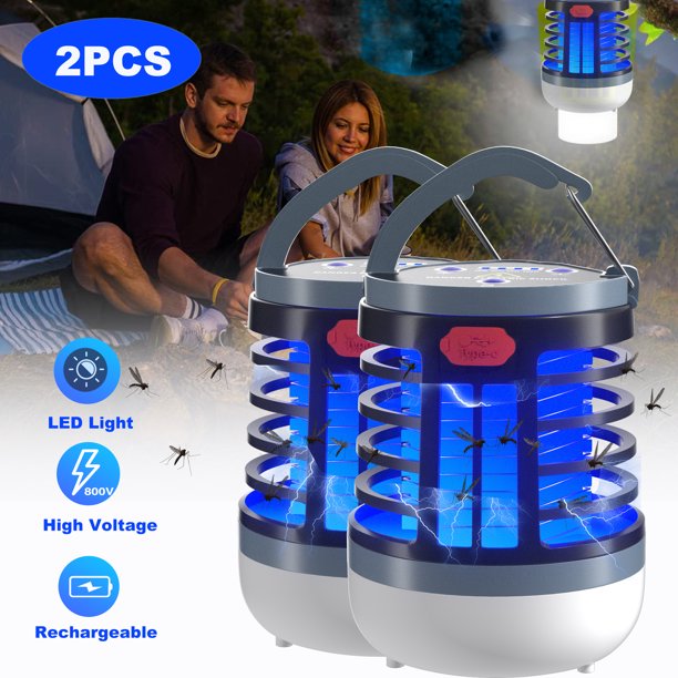 Vinmall Camping Bug Zapper, Rechargeable Mosquito and Fly Killer Outdoor Indoor Light with Hanging Loop Electric Killing Lamp Portable USB LED Trap for Home Bedroom Outdoor Camping, 2 Pcs