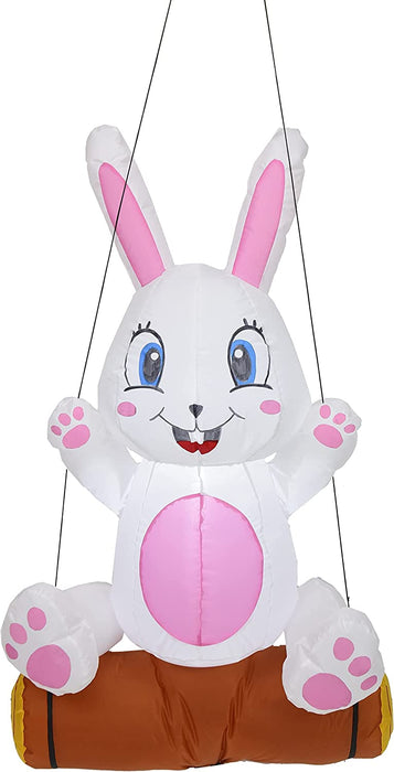 Melliful 4Ft Easter Inflatable Bunny Decoration, Blow Up Bunny Holiday Decoration with Build-in LED Lights for Outdoor Yard Lawn Hanging Bunny