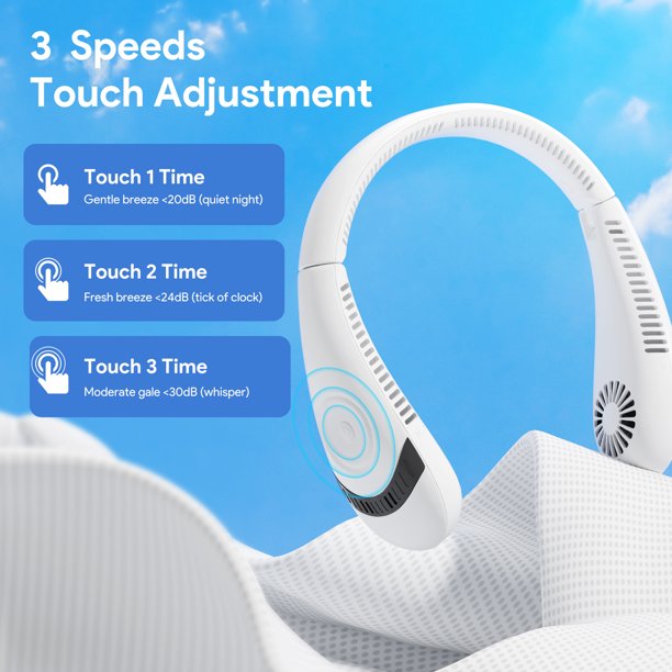 Portable Neck Fan, Rechargeable Hands Free Bladeless Portable Mini Fans,3 Speeds, 1800 mAh Battery Operated Wearable Personal Fan,Wearable Neck Fan Suitable for Traveling,Sports, Office,White