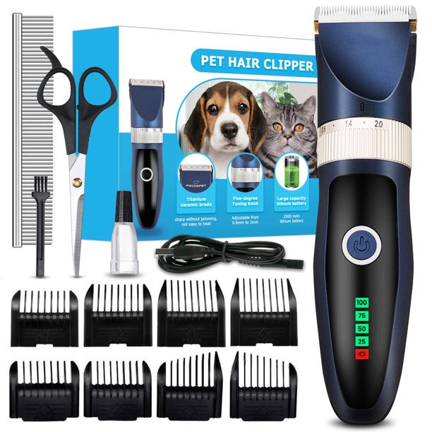 Dog Clippers Low Noise Pet Clippers Rechargeable Dog Trimmer Cordless Pet Grooming Tool Professional Dog Hair Trimmer with Comb Guides Scissors Nail Kits for Dogs Cats & Others