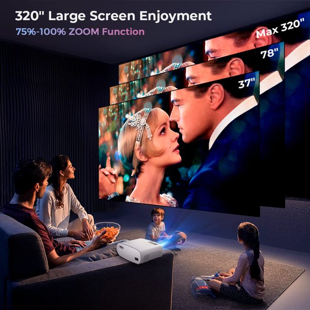 Doosl Projector with 120" Screen, 5G WiFi Bluetooth Wireless Connection Mini Movie Projector Support Native 1080P &Zoom, Home&Outdoor Portable Projector with HDMI USB Interfaces for PC PS4 TV Stick