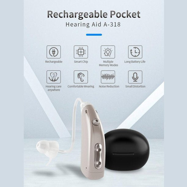 Rechargeable Hearing Aids for Both Ears, Vinmall Digital Hearing Amplifier with Charging Case, 1 Pair, Silver