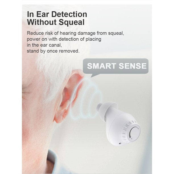 Vinmall Bluetooth Rechargeable Hearing Aids for Ears, Hearing Amplifiers for Seniors with Noise Cancelling and Portable Charging Box(White)