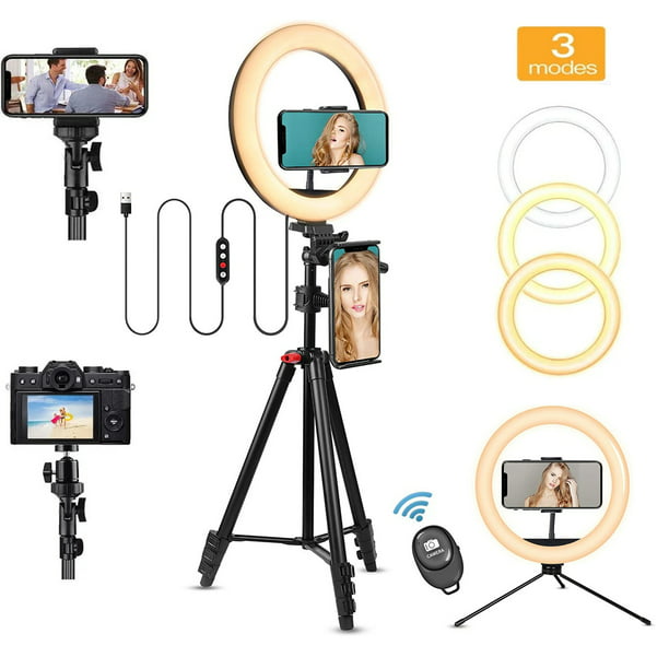 Doosl 10" LED Selfie Ring Light with 63" Extendable Tripod Stand & Phone Holder, 6500K Dimmable LED Circle Lights for Live Streaming & YouTube Video Photography