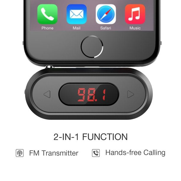 FM Transmitter, Doosl 3.5mm FM Transmitter Hands-free Calling Wireless Radio Car Kit, Compatible with iPhone, iPad, iPod, Samsung, HTC, MP3, MP4 and Most Devices with 3.5mm Audio Jack