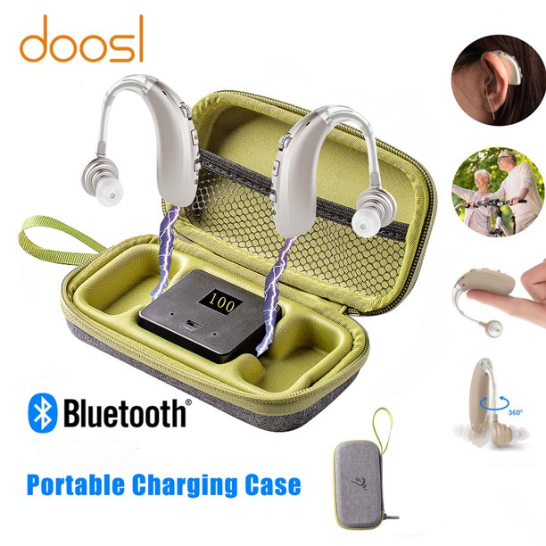 Doosl Bluetooth Hearing Aids for Ears , 2Pcs Mini Invisible Rechargeable Hearing Aids for Seniors with Noise Cancelling , Volume Control , Portable Charging Case ,Green, 1 Pair