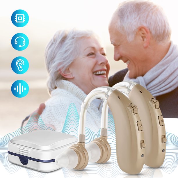 Hearing Amplifier for Seniors, Vinmall Rechargeable Hearing Aids with Noise Cancelling, Behind the Ear Sound Amplification 2Pcs