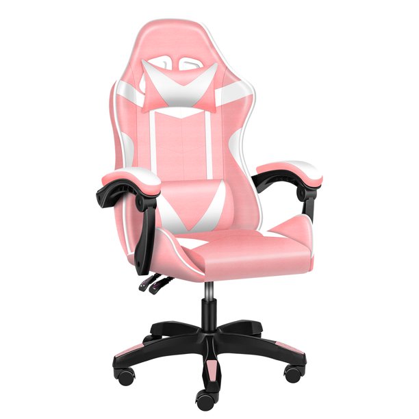 Game Chair for Girls, Backrest and Seat Height Adjustable Swivel Recliner Racing Office Computer Ergonomic Video Game Chair, Pink/White