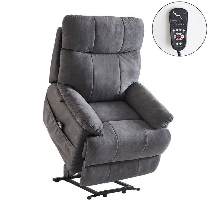 Vinmall Electric Recliner Chair with Remote Control, Large Size Power Lift Sofa for Elderly, 8 Points Vibration Massage and Heat, Side Pockets, Cozy Fabric, Overstuffed Arms, Gray