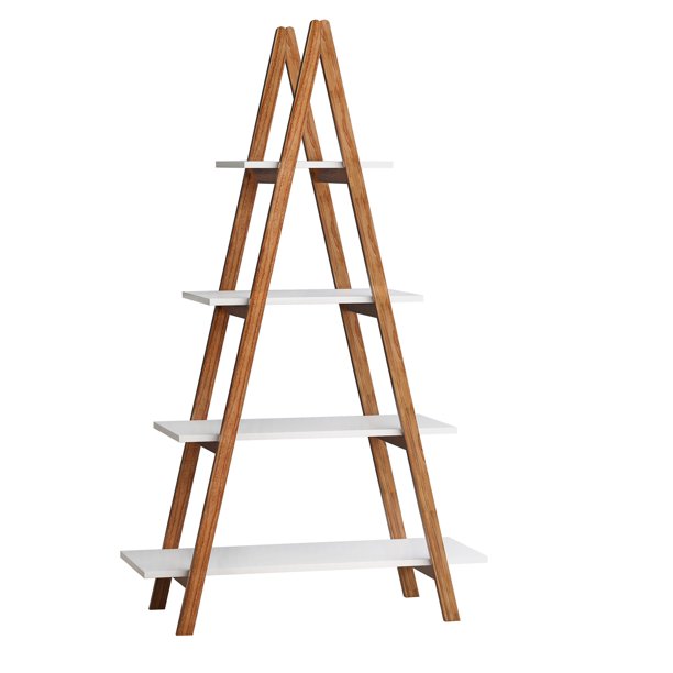 Vinmall 4 Tiers A Frame Ladder Display Bookshelf, Four-layer Solid Bamboo Wood Freestanding Bookcase ,White