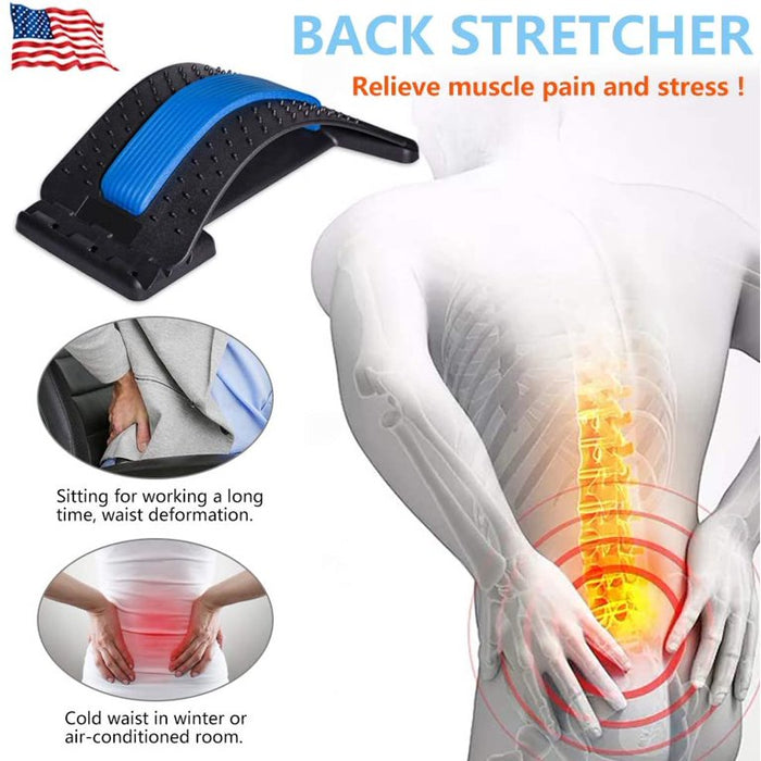 Back Stretcher, 3-Level Adjustable Heights Lumbar Back Stretcher for Pain Relief, Lower Back Stretcher with Massaging Points & Cushion Foam, Spine Deck for Office Chair, Car, Travel