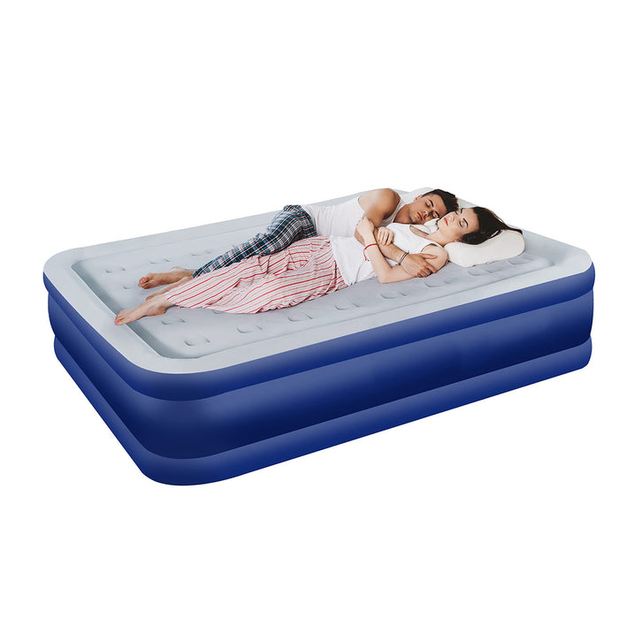 Qunler 20 inch Airbed Mattress Queen Size with Built-In Pump for Outdoor, Camping, Blue