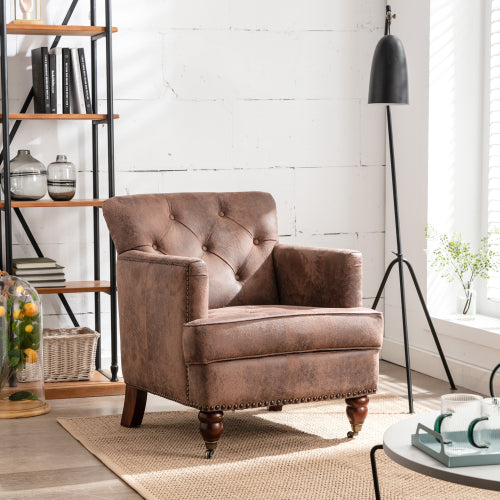 Hengming Living leisure Upholstered Fabric Club Chair, Antique Brown