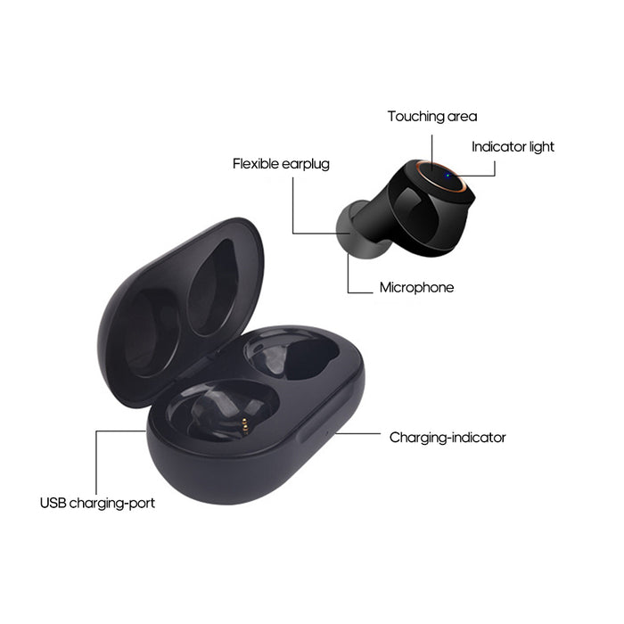 Rechargeable Hearing Aids, Mini Digital Hearing Aids Low-Noise, Set of 2 with Portable Charging Case Upgrade 300mah for Seniors & Adults, Black, Pair