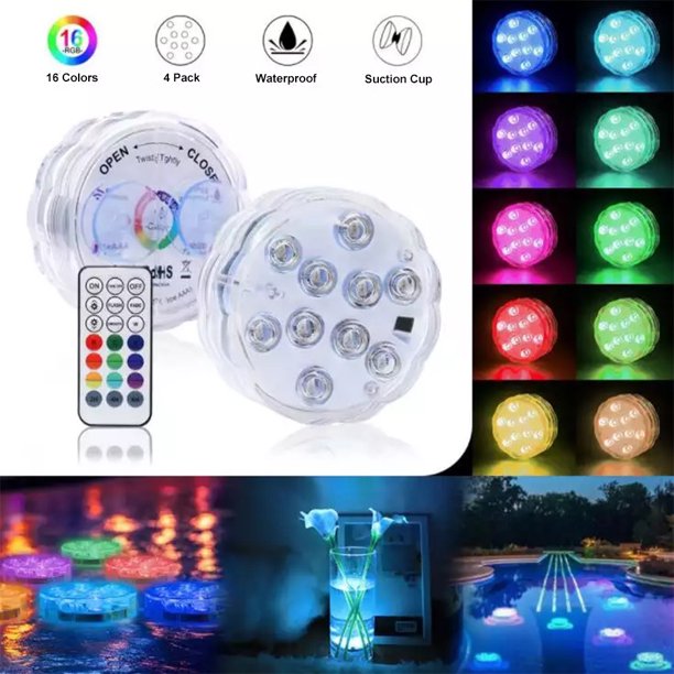 Submersible LED Lights with Remote, Underwater Lights Battery Operated 16 Color Changing Lamp with Suction Cups Magnets for Pool Pond Aquarium Bathtub Shower Decoration(4 Pack)