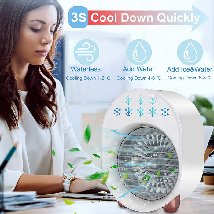 Personal Air Cooler Fan, Portable Mini Air Conditioner Fan, 3 IN 1 Small Evaporative Humidifier Desktop Fan with 7 Color Night Light, Desk Cooling Mist Fan for Small Room/Home/Car/Bedroom/Office