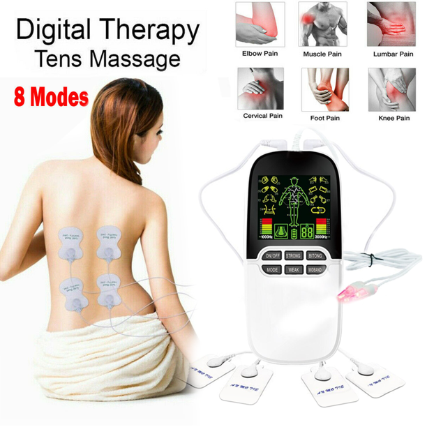 TENS Unit Digital Muscle Stimulus, 4 Electrode Pads 8 Modes Dual Channels Electric Pulse Massager Pain Relief Tens Machine for Back Neck Arm Leg & Knee