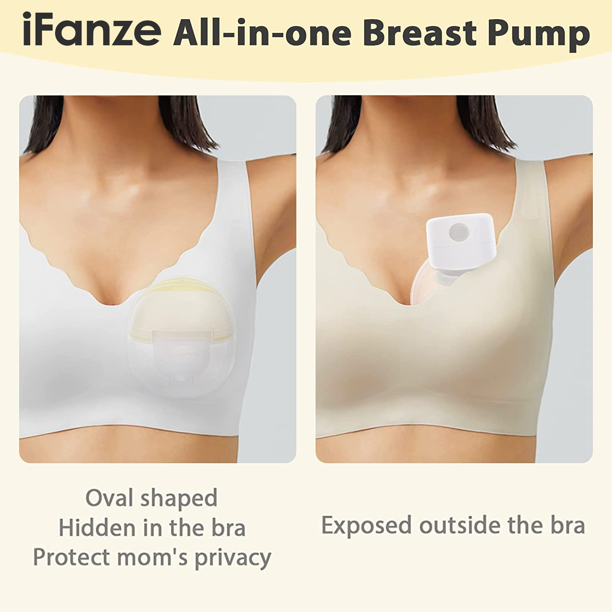 iFanze Wearable Breast Pump Invisible in Bra, 2 Modes & 9 Levels Wireless Hands Free Electric Breast Pump, 24mm Flange