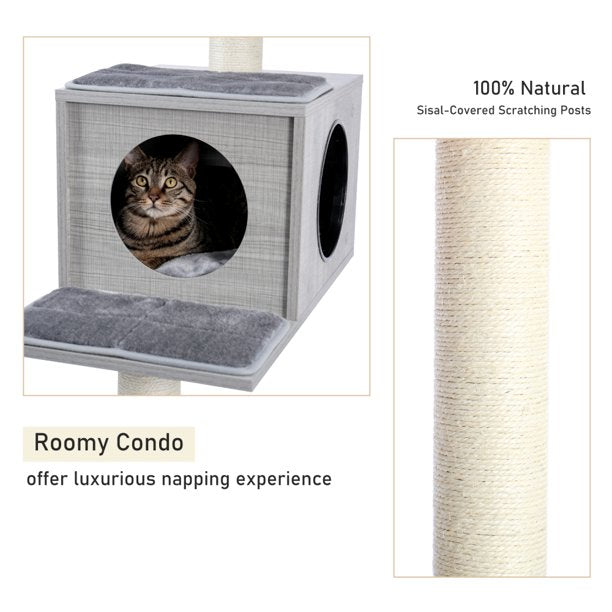 Vinmall Essentials Modern Cat Tower Cats Tree Varied Styles Activity Centre with Sisal Scratching Posts Nest Toy Ball Removable Washable Mats, Grey