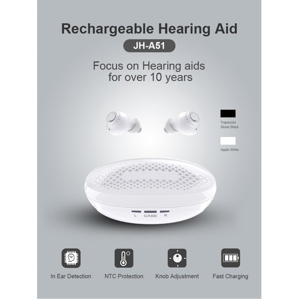 Doosl Hearing Aids for Ears Rechargeable, Mini Invisible Hearing Amplifier with Hearing Loss for Seniors, White, 1 Pairs