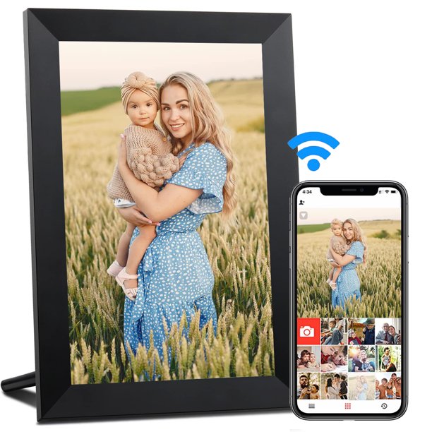 WiFi Digital Picture Frame, 10.1 inch IPS Touch Screen Smart Cloud Photo Frame with 16GB Storage, Frameo APP Control, Auto-Rotate