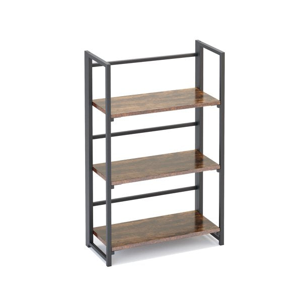 Vinmall 3 Layers Folding Bookshelf ,Rustic Brown