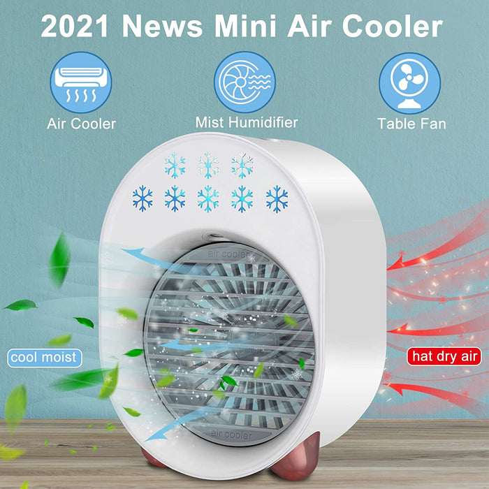 Personal Air Cooler Fan, Portable Mini Air Conditioner Fan, 3 IN 1 Small Evaporative Humidifier Desktop Fan with 7 Color Night Light, Desk Cooling Mist Fan for Small Room/Home/Car/Bedroom/Office