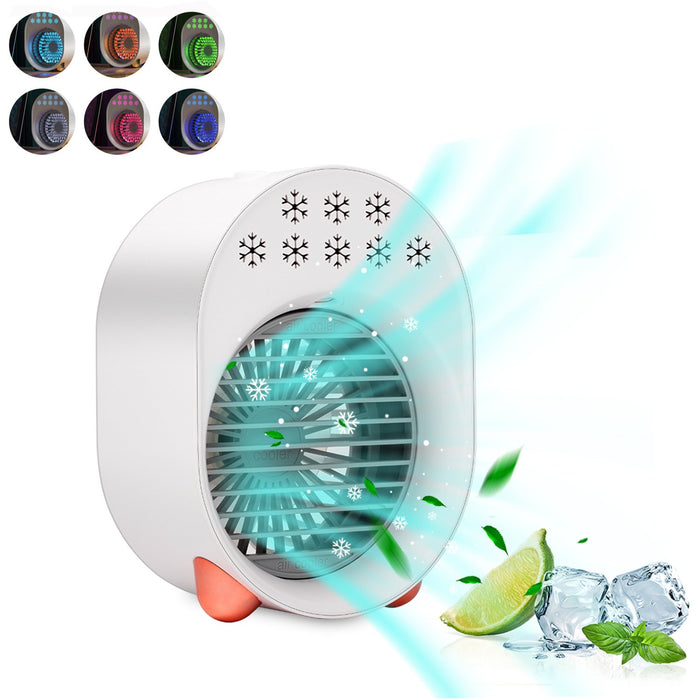 Doosl Air Conditioner Fan, Portable Evaporative Air Cooler Fan with 7 Colors LED Mood Lights, 3 Speeds Adjustable, Rechargeable, White, A208