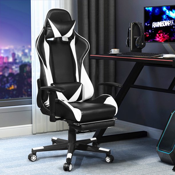 Vinmall Gaming Chair Racing Office Computer Game Chair Swivel Ergonomic Executive PU Leather Chair with Adjustable Headrest and Lumbar