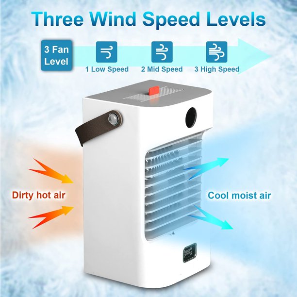 Vinmall Portable Air Cooler Fan with 3 Speed Modes, Rechargeable Colorful Night Light Humidifier, Mini Air Conditioner for Room Office