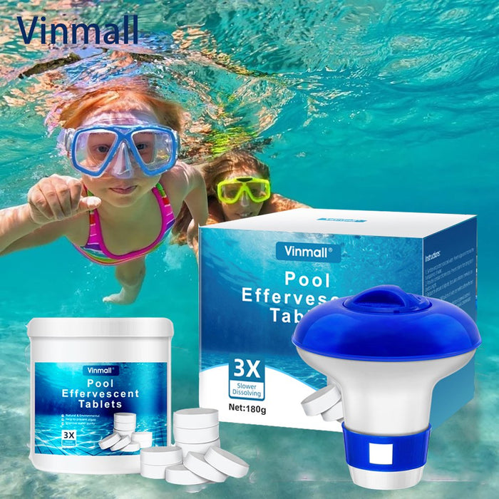 Vinmall 180 Pcs Chlorine Tablets for Pool, Included 3" Chlorine Floater, Chlorine Tablets&nbsp;for Swimming Pool Spa Hot Tub Cleaning