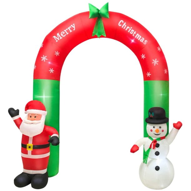 Cyber Monday Deals! Vinmall 8ft Christmas Inflatable Archway Santa Claus and Snowman with Bow LED Lights Yard Art Decoration