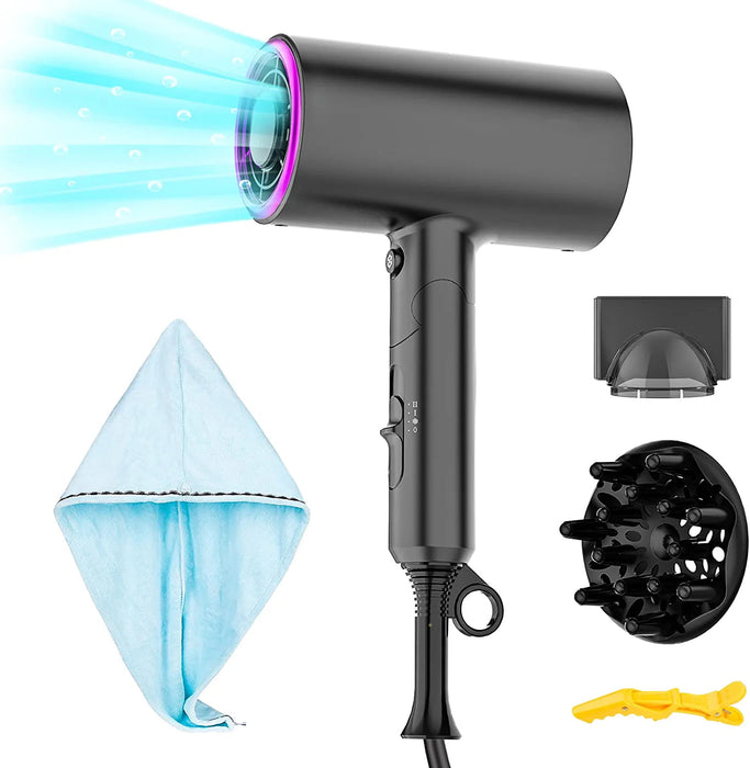 Ionic Hair Dryer, 1800W Professional Blow Dryer Safety Upgraded, Negative Ion Technolog, 3 Heating/2 Speed/Cold Settings, Contain 1 Nozzles and 1 Diffuser for Home Salon Travel Kids