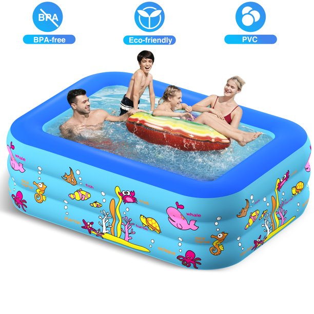 Inflatable Swimming Pool, 83" x 57" x 25" Durable Backyard Blow Up Lounge Pool With Pump, For Full-Sized Inflatable Pool for Kids, Adults, Outdoor, Backyard, Summer Water Party,J320