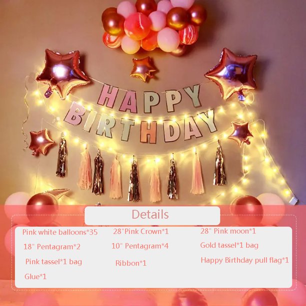 Melliful Pink Happy Birthday Balloons Decoration Set 50pcs