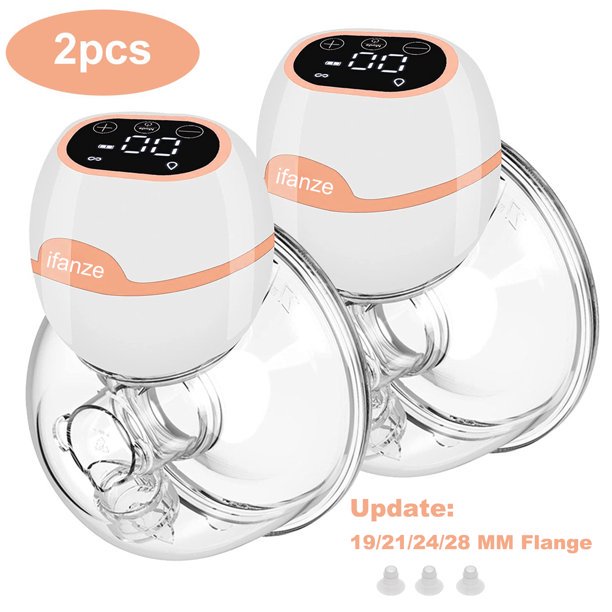 Vinmall Hands-Free Breast Pump, Wearable Electric Breast Pumps Touch Pane, 3 Modes 9 Levels Adjustment, Rechargeable Powered Wireless Portable Breast Pump With 19/21/24/28 Mm Flange, 2pack