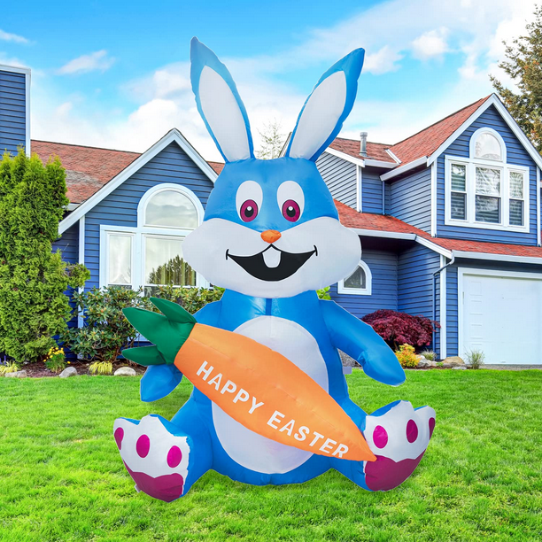 4ft Easter Inflatable Bunny with LED Happy Easter Carrot for Indoor Outdoor Decoration