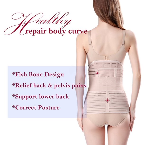 Postpartum Recovery Girdle Wrap 3 in 1, Postpartum Support with Recovery Belly waist pelvis C-Section Recovery Belt, Beige, L Size