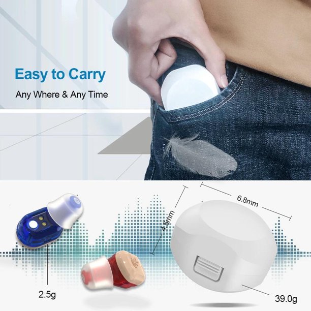 Hearing Aids for Seniors & Adults, Rechargeable Hearing Amplifier with Charging Box, Noise Cancelling, Blue & Red, 1 Pair